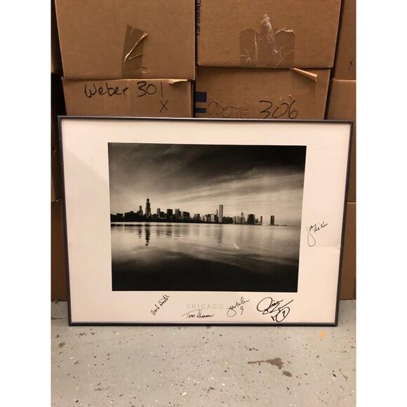 Framed Signed Poster Photo Black & White Chicago Skyline Tom Dreesen & more